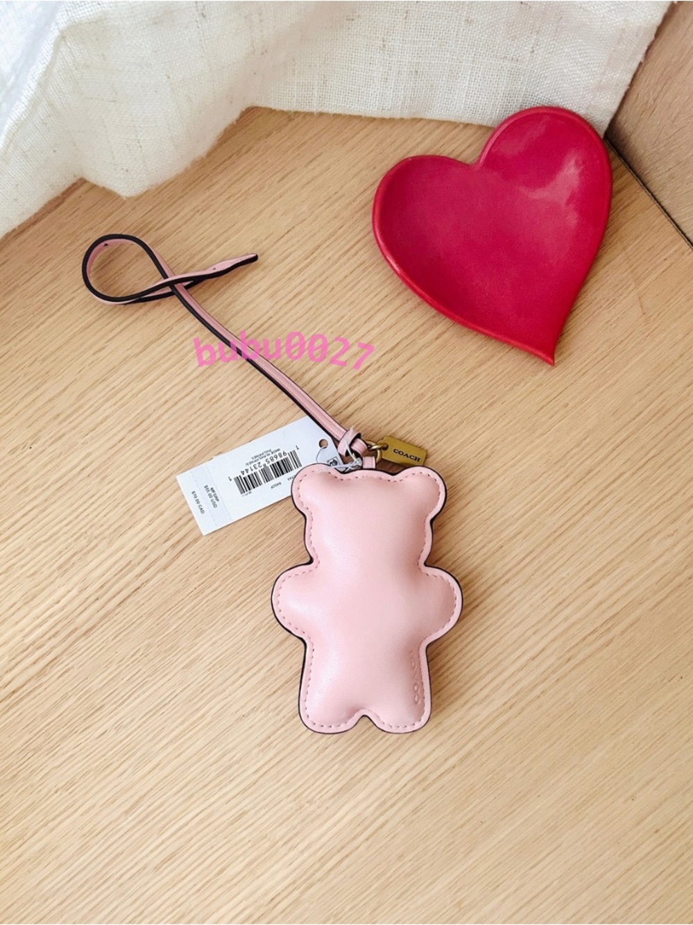 NWT🧸Coach Bear Puffy Bag Charm Soft Pink Glovetanned Nappa Leather Adorable Cute